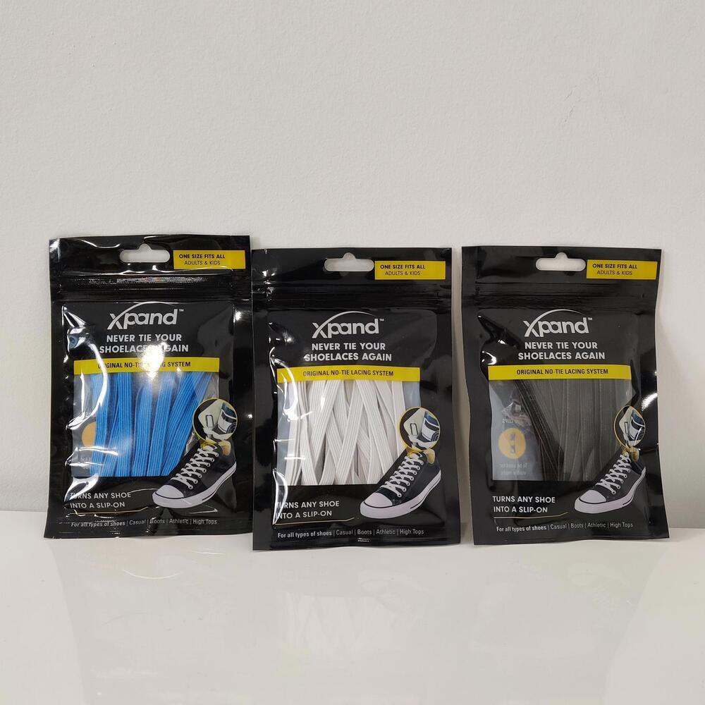 Xpand No Tie Shoelaces Set of Three White Blue Black